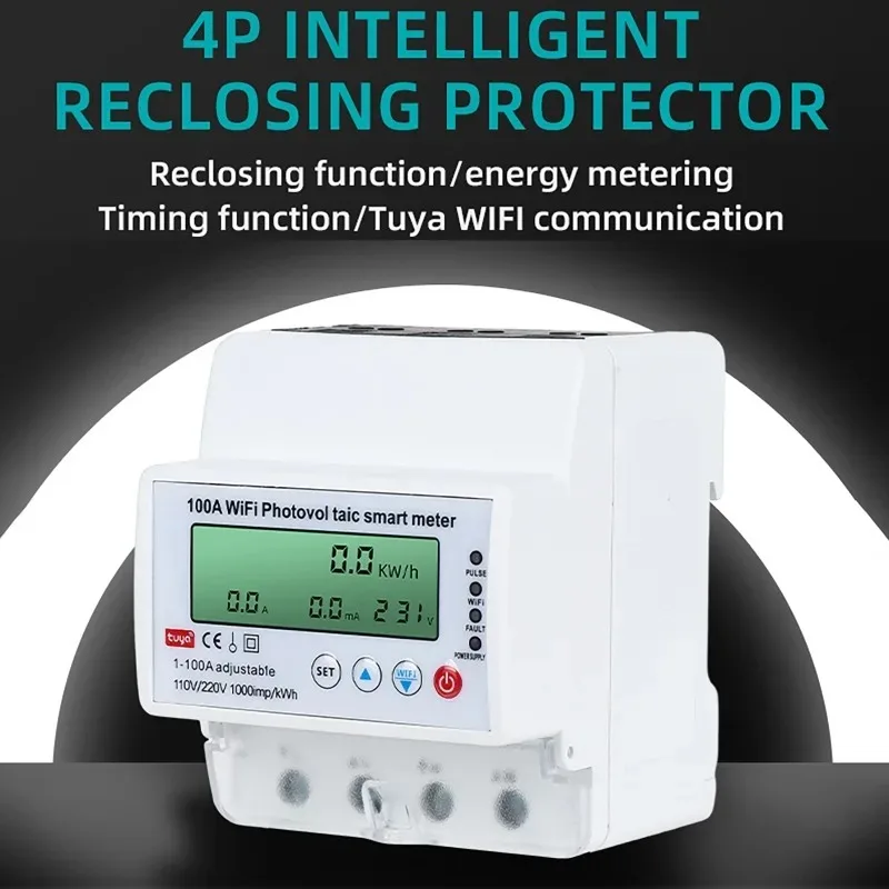 4P 1-100A WiFi Photovoltaic Smart Meter 1PH WiFi Smart Energy Monitor Solar Bidirectional Smart Reclosing Protector for Home view 2