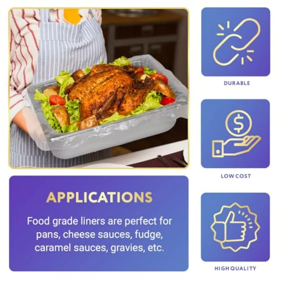 بطانات طاولة بخار من البولي إيثيلين للاستعمال مرة واحدة مع ربطة عنق ملتوية 18 × 14 لـ 1 3 مقلاة عبوة مكونة من 500 مثالية لخدمات تقديم الطعام #4