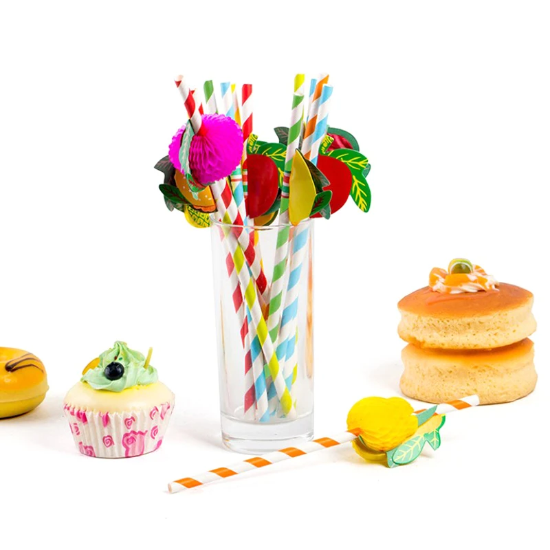 50pcs/lot 20cm 3D Fruit Cocktail Straws Paper Straws Umbrella Drinking Party Bar Decoration Party Supplies Color Assorted