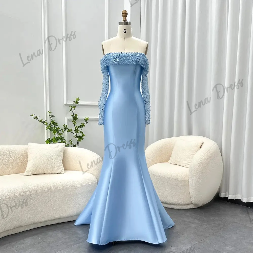 Lena Royal Engagement Dress Es Sky Blue Evening Dresses Woman Elegant Dress Woman 2024 Sequins Off the Shoulders Fish Tail Prom