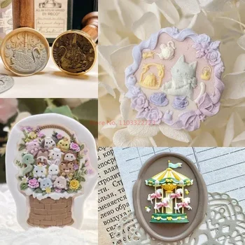 Lacquer seal seal head Diy handmade toy multi-layer carving custom embossed copper head invitation envelope seal stamp toy