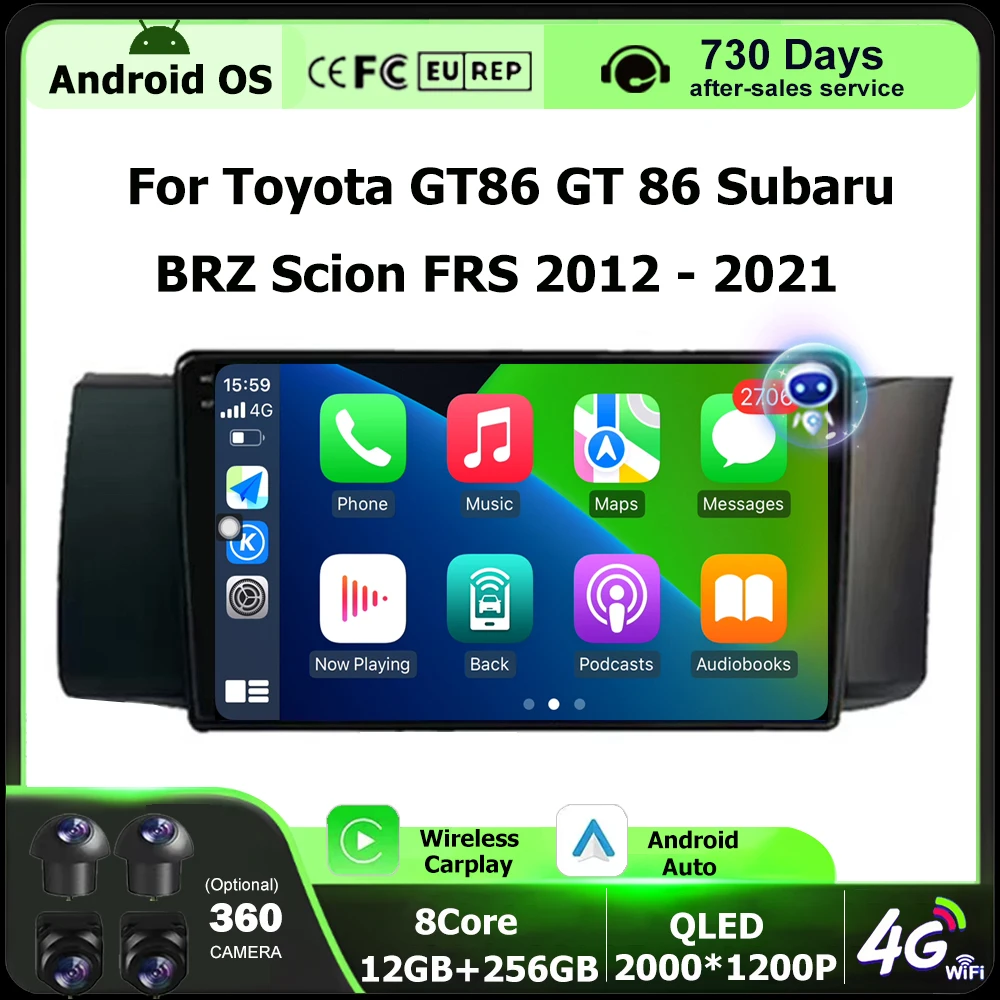 Android Auto Carplay For Toyota GT86 GT 86 Subaru BRZ Scion FRS 2012 - 2021 Car Radio Multimedia Player Stereo BT DSP 360 Camera