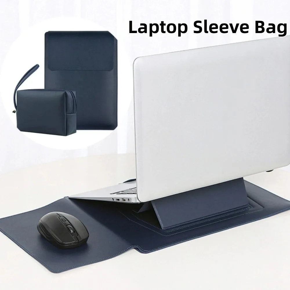 With Small Bag Laptop Sleeve Bag Bracket Design PU Leather Laptop Sleeve Case Adjustable Waterproof Laptop Bracket Inner Bag