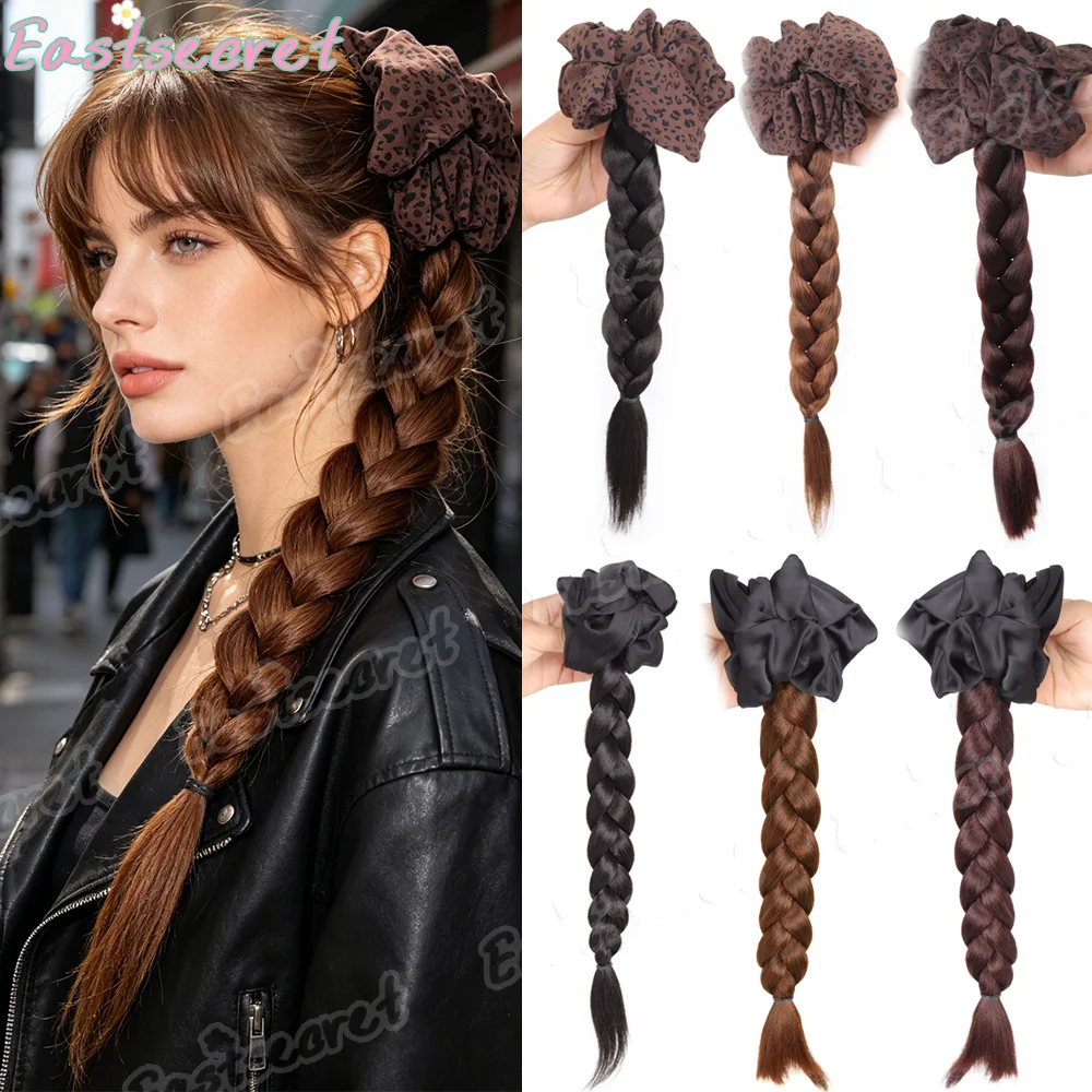 EAST Synthetic Wig Braid Women Grab Clip Braid Fried Dough Twists Braid High and Low Leopard Print Hair Loop Hair Ornament Wig