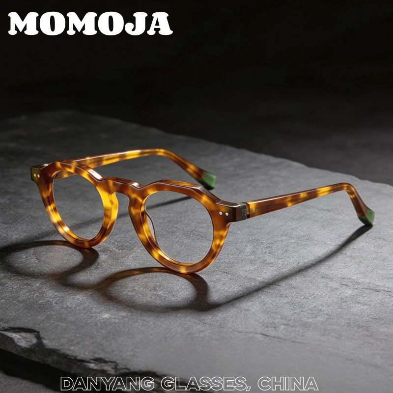 MOMOJA New Thick Board High Quality Handmade Mens And Womens Mirror Frames Retro Artistic Light Luxury Small Size Glasses CO1115