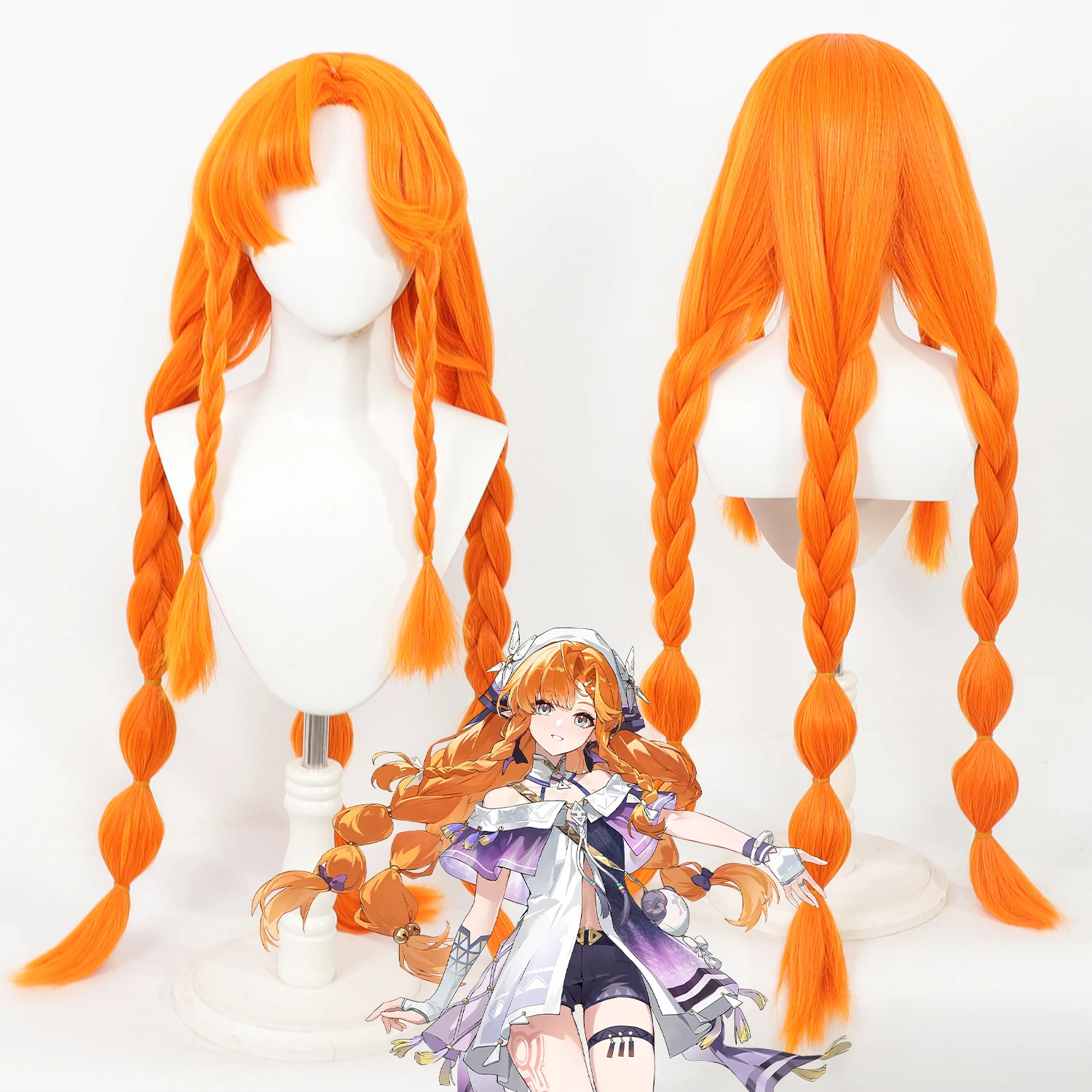 

100cm Wuthering Waves Sigrika Cosplay Wig Orange Long Braided Lantern Braid Wigs Simulation Scalp Synthetic Hair For Anime Party