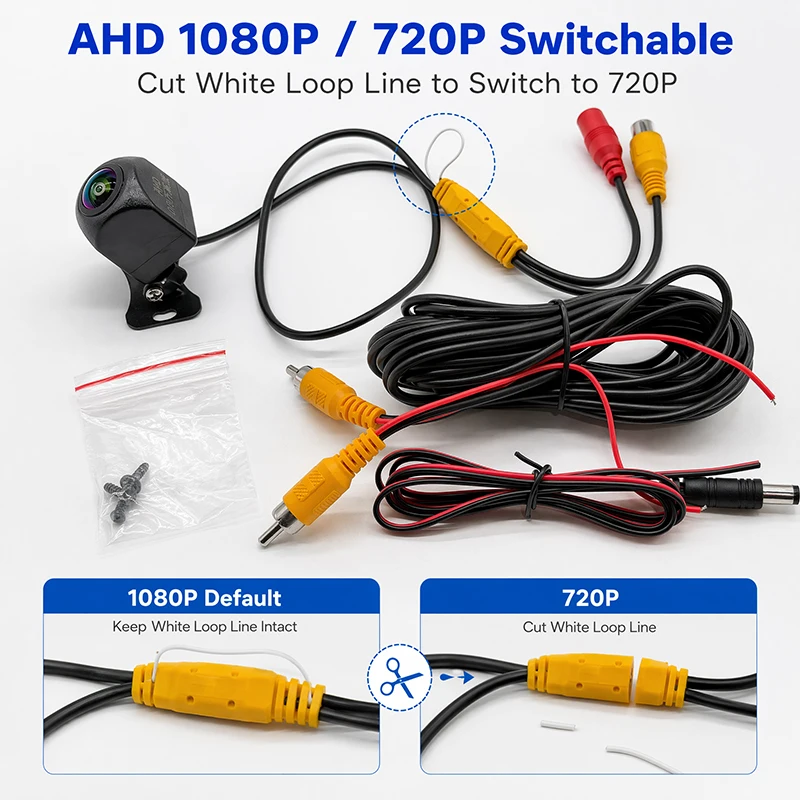 AHD1080P/720P Wire-Controlled High-Definition Night Vision Reversing Image Camera Car Wide-Angle Rear View Waterproof
