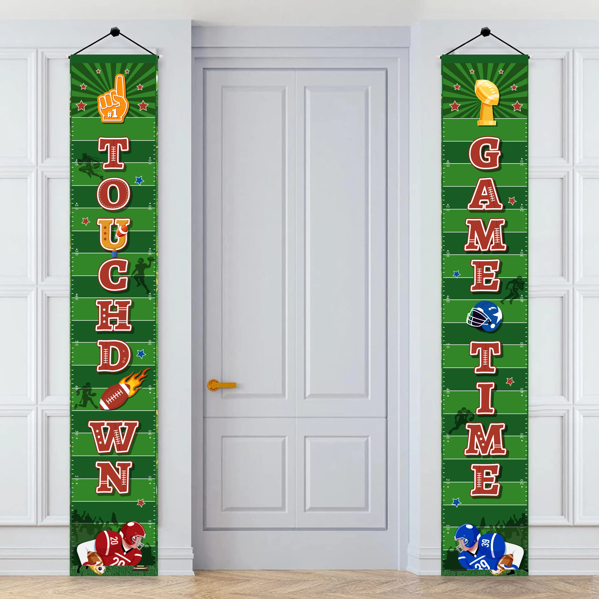 Football Party Porch Banner, 2 Pcs Football Porch Sign Banner Set-Football Banners for Front Door & Super Bowl Door Banner