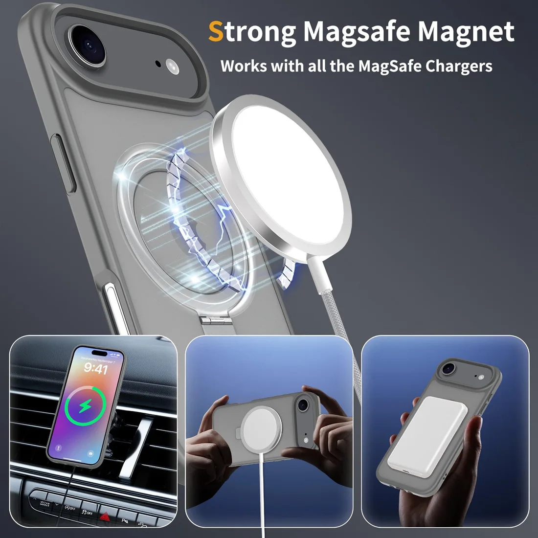 Für iPhone 17 Air 2025 Handyhülle mit integriertem Ständer, kompatibel mit MagSafe, stoßfeste, schlanke, durchscheinende, matte Handyhülle – Detail 12