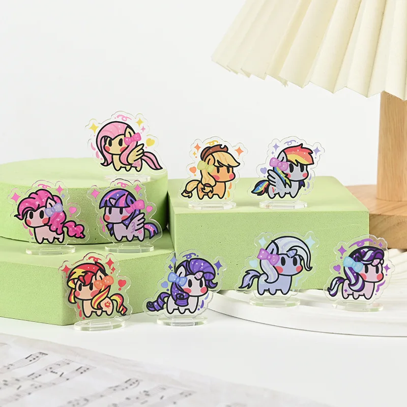 

9pcs Kawaii My Little Pony Twilight Sparkle Mini Standing Rainbow Dash Cute Anime Desktop Decoration Cartoon Ornament Gift
