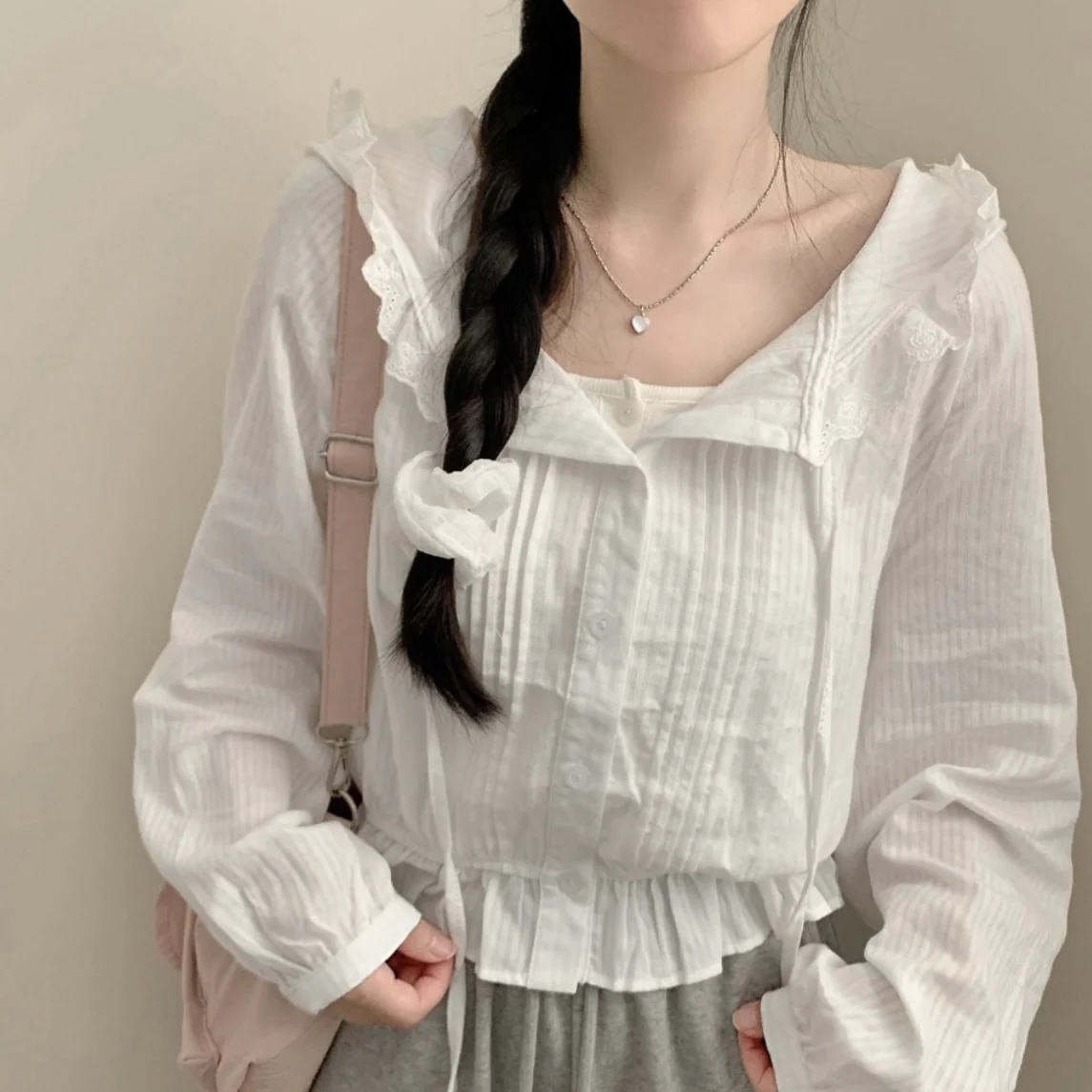 

Chic Summer Floral Lace Trim Hooded Belted Long Sve Women's irt Elastic Waist Air Conditioning Top Cotton Casual Blouse