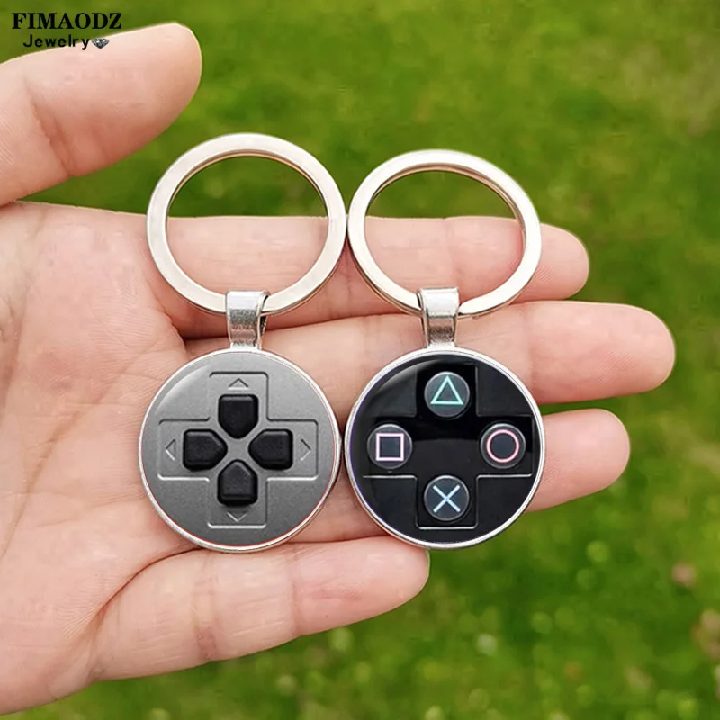 Game Controller Keychain Pendant Hip Hop Old Video Game Controller Picture Handmade Glass Cabochon Keychains Key Ring for Friend