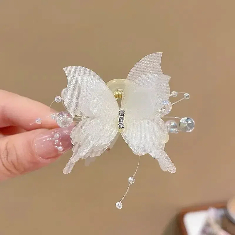 Fashionable Hair Clip for Girls - Pearl Yarn Butterfly Clip for Bangs and Fringes hair accessories