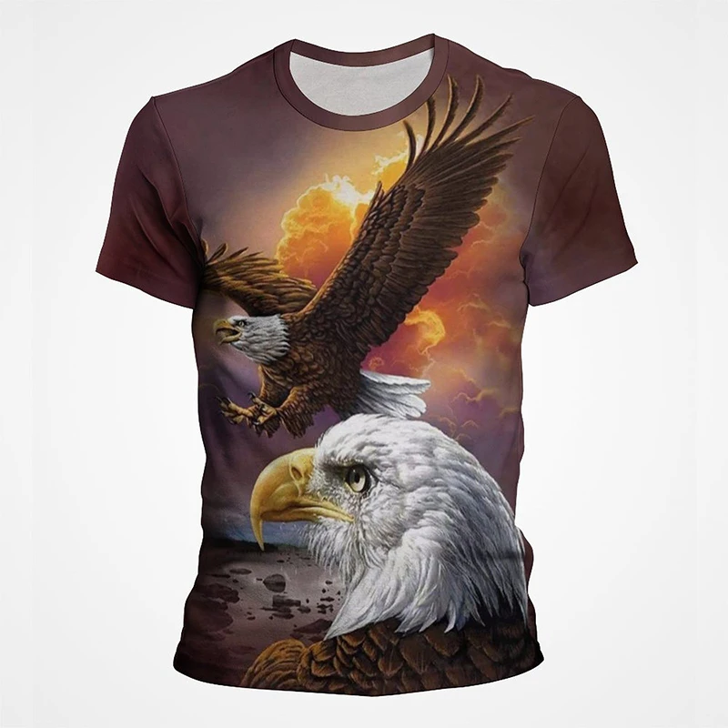 America Eagle Hawk Print Streetwear Top Tees White head sea eagle Graphic Full Covered Print T Shirt Breathe Casual Short Sleeve