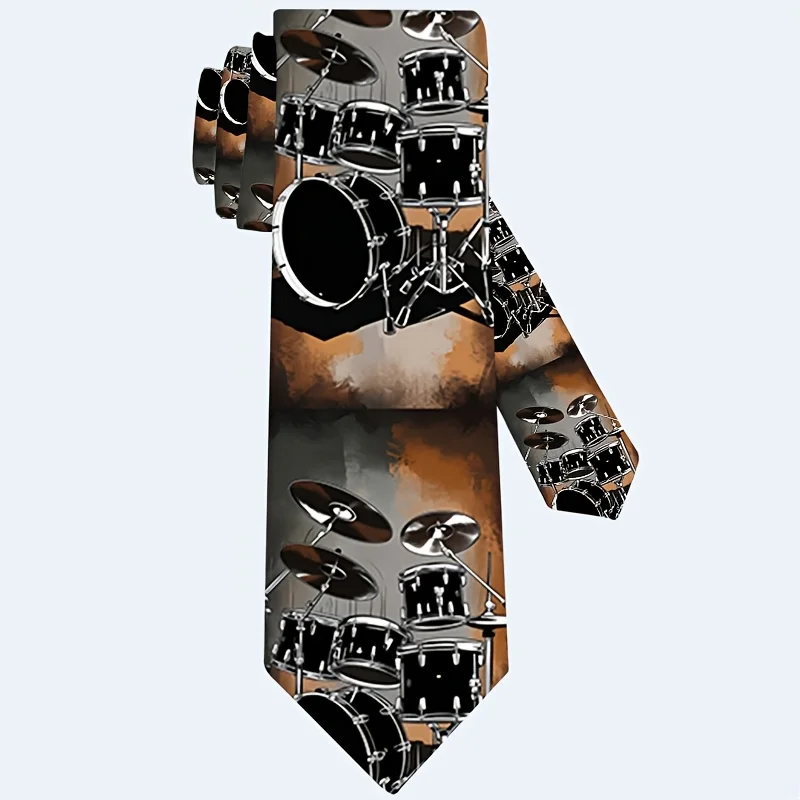 

1pc Drum Set Pattern Print Necktie, Perfect for Parties, Holidays, and Casual Attire, Holiday Fashion Accessory