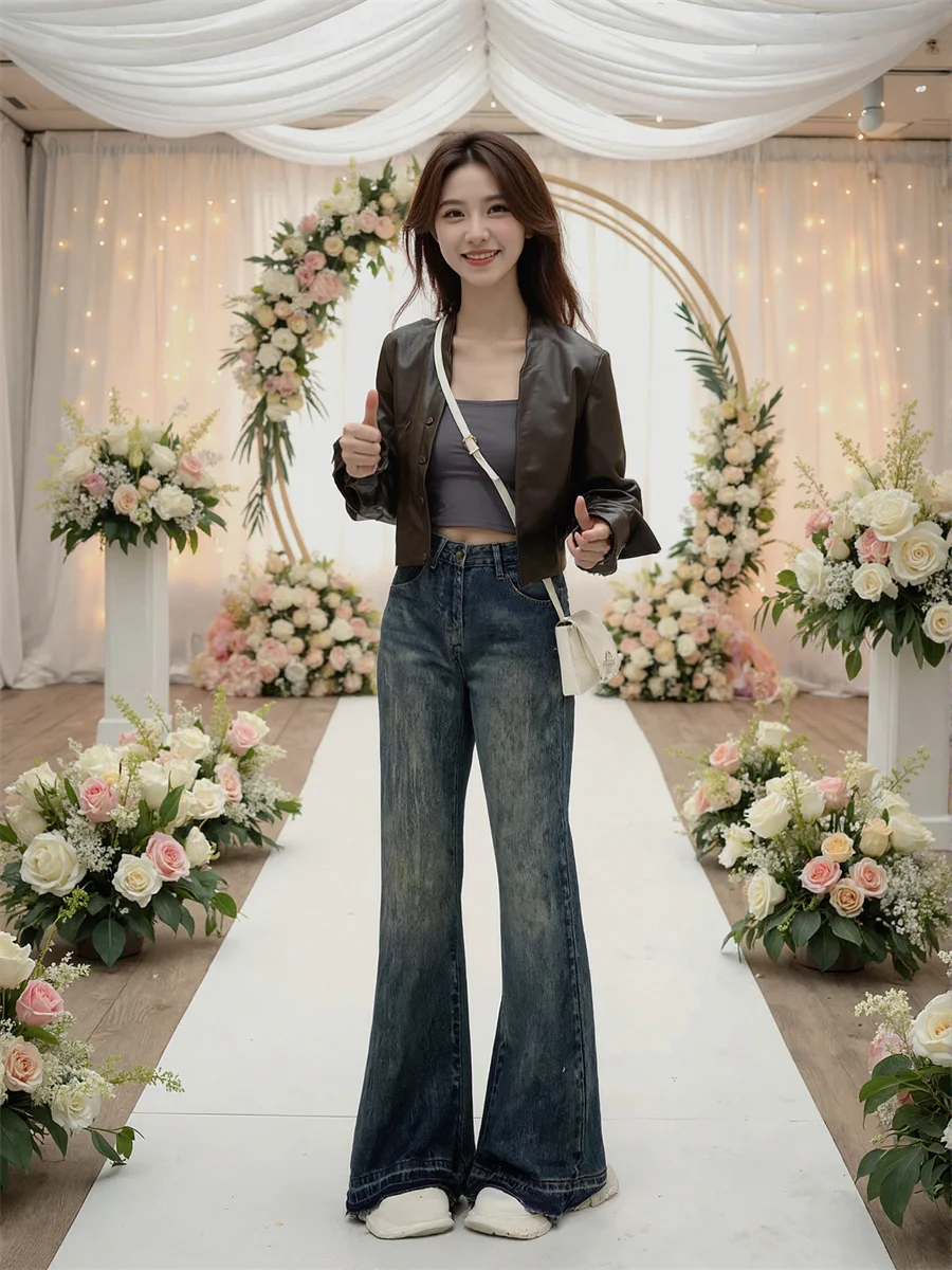 

Расклешенные потертые джинсы, брюки для женщин, джинсовая женская одежда, весенняя ультратонкая длина до икры, Harajuku, повседневная одежда для альпинизма на открытом воздухе