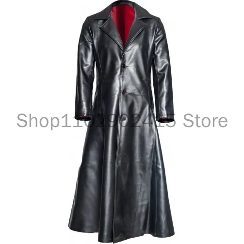 

Medieval Mens Lapel Gothic Punk Black Long Coat Winter Leather Long Jacket Goth Vampire Coat Dark Knight Cool Cape Coat