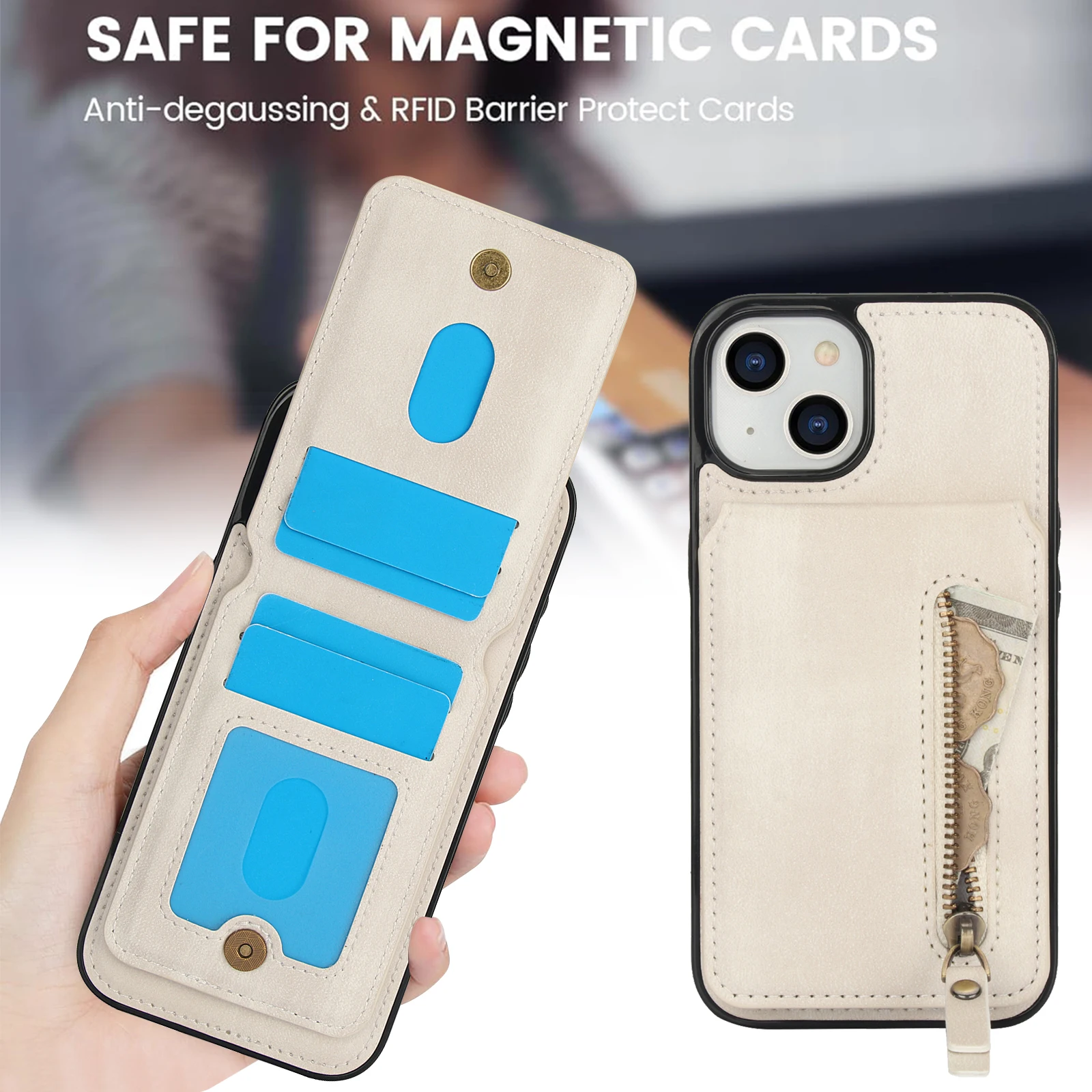 2 in 1 Detachable Magnetic Zipper Cards Solt Case For iPhone 16 Pro Max 15 Plus 14 13 12 11 SE 2024 Vertical Pocket Bag Cover