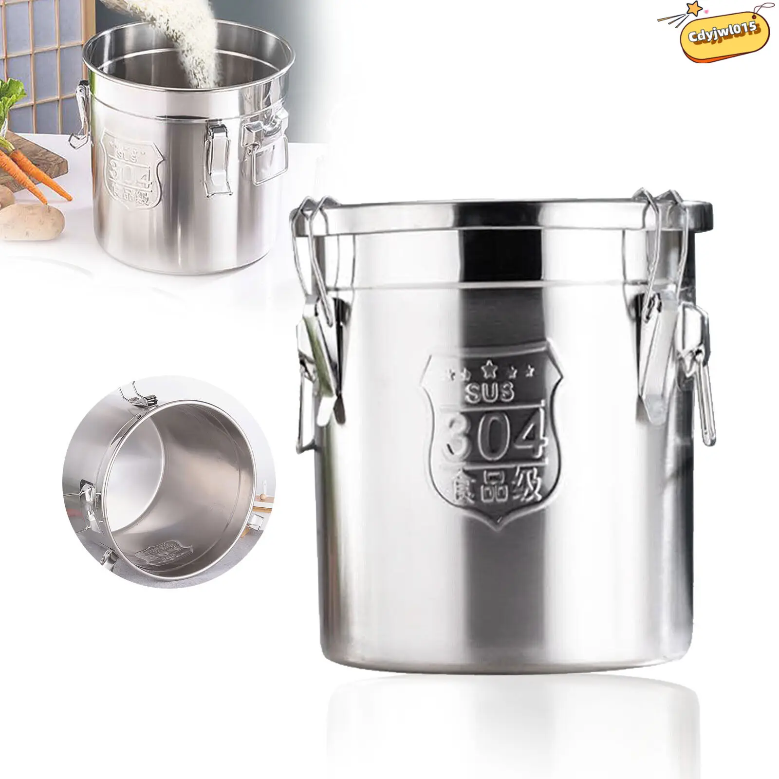 12L Capacity 304 Stainless Steel Airtight Canister Equipped with Locking Clamp for Rice Grain Storage Ideal Kitchen Container