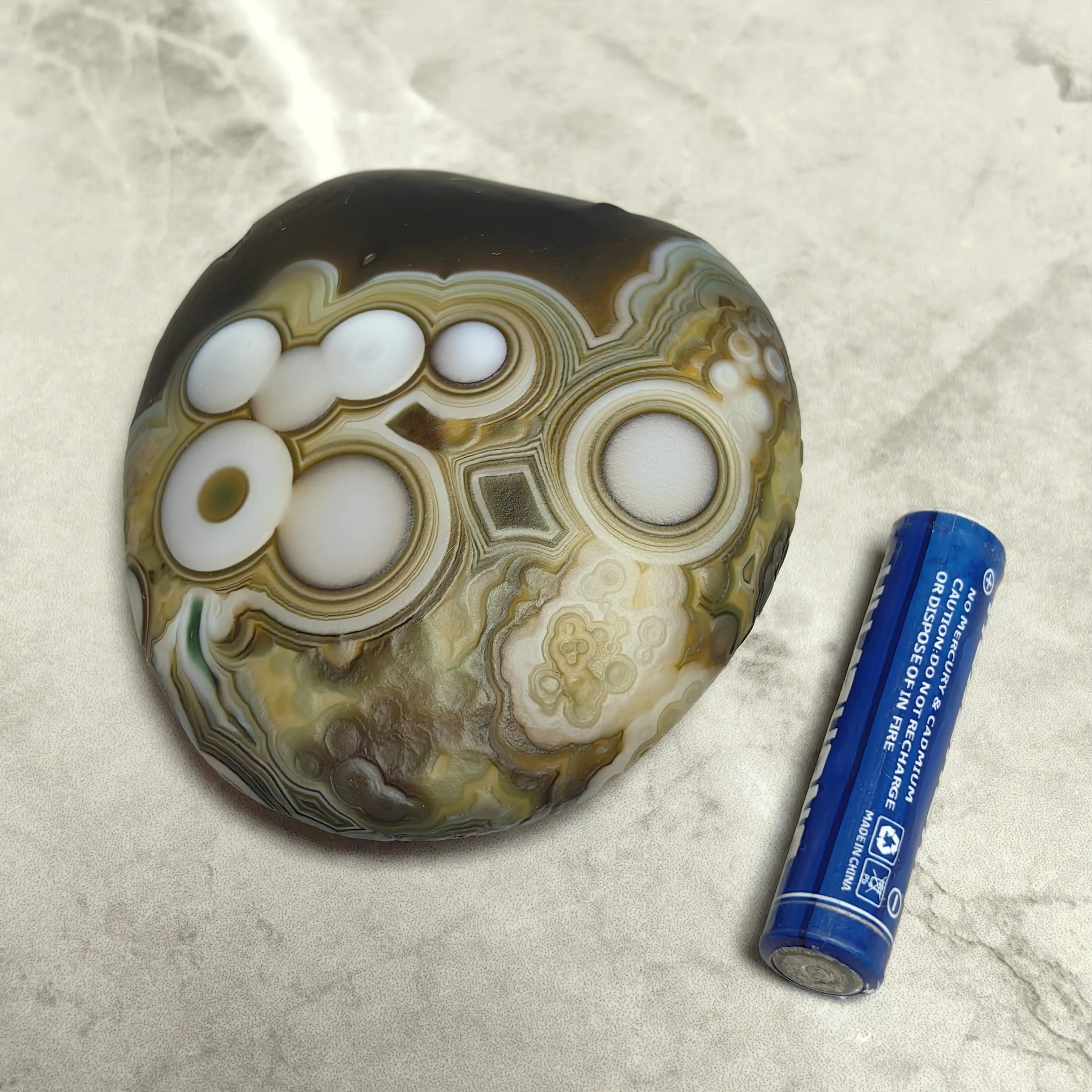 Rare Green & Black Gobi Agate with Striking White Eye Patterns Collectible Geological Specimen for Meditation Space - view 6