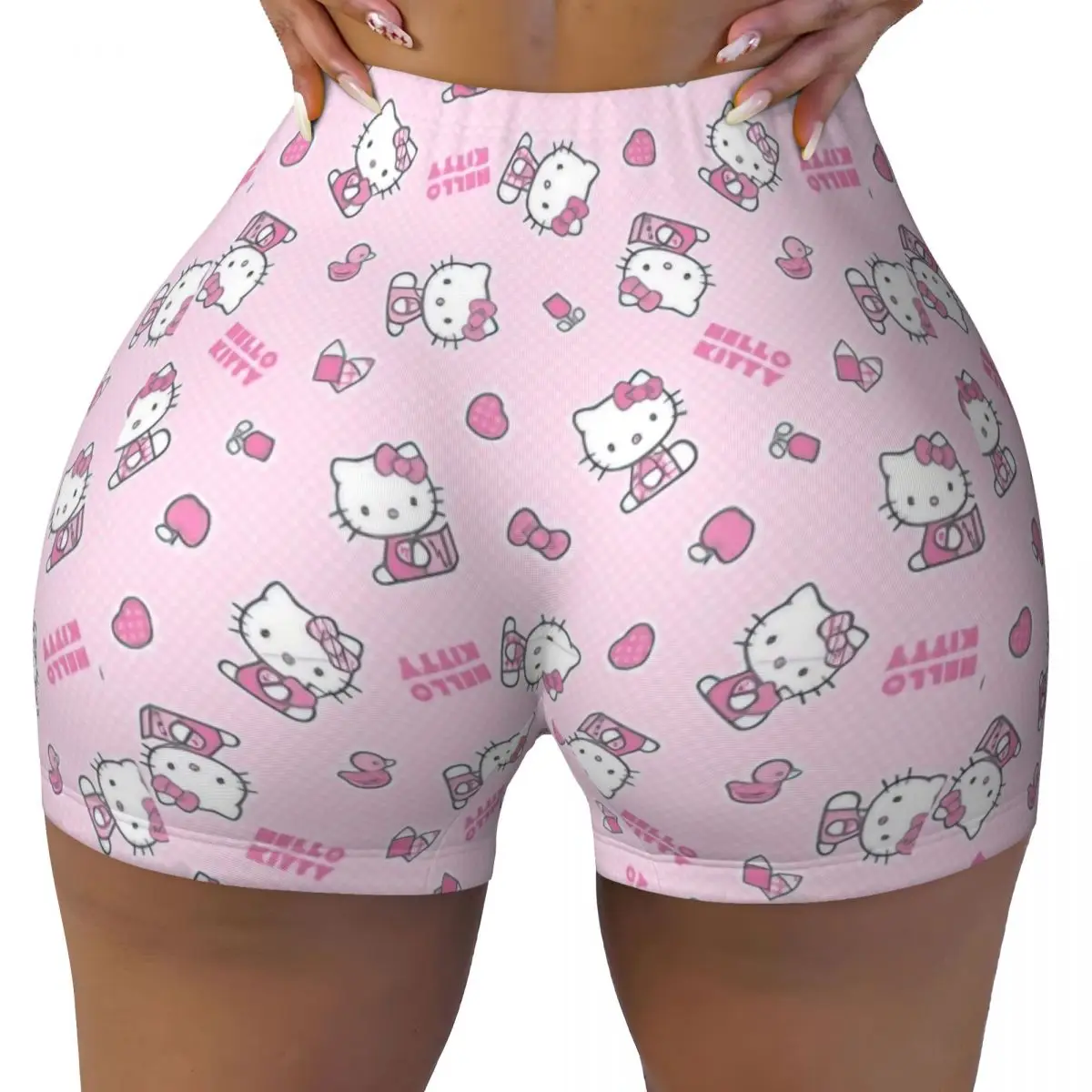 Hello Kitty Cartoon Quick Dried Yoga Short Woman Pink Athletic Fitness Workout Gym Pants Tights