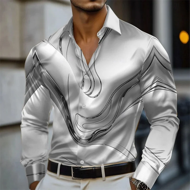 

New style casual striped design shirt summer men's long sleeve lapel high-end fashion button long sleeve professional street par
