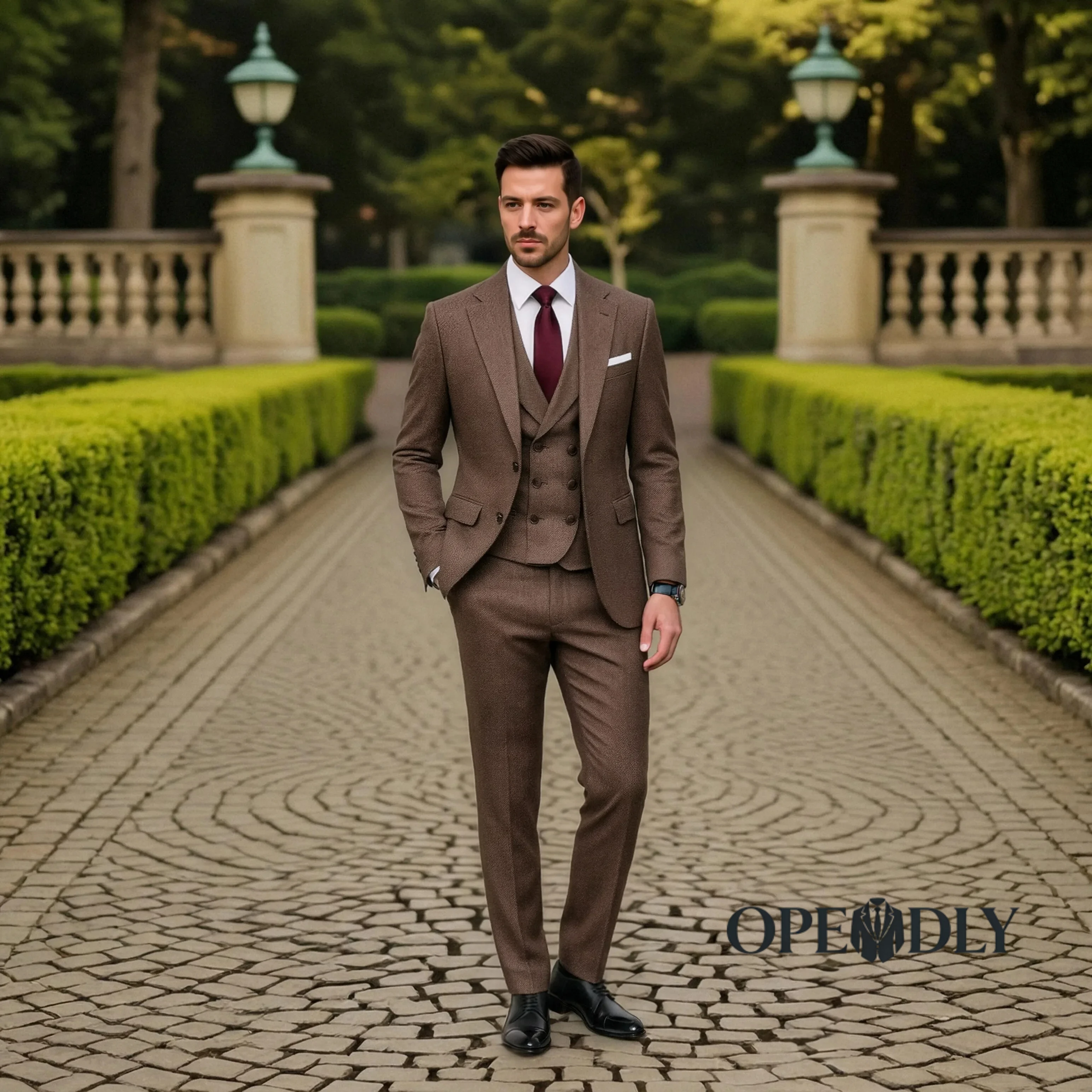 

Мужской костюм-тройка Slim Fit от OPEODLY: пиджак на одной пуговице, жилет и брюки для свадеб и официальных деловых мероприятий.