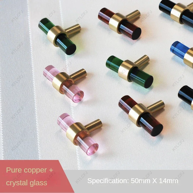 Nordic Luxury Crystal Wardrobe Shoe Cabinet Handle Modern  Simple Pure Copper Single/Double Hole Pink Black Blue Crystal Handle