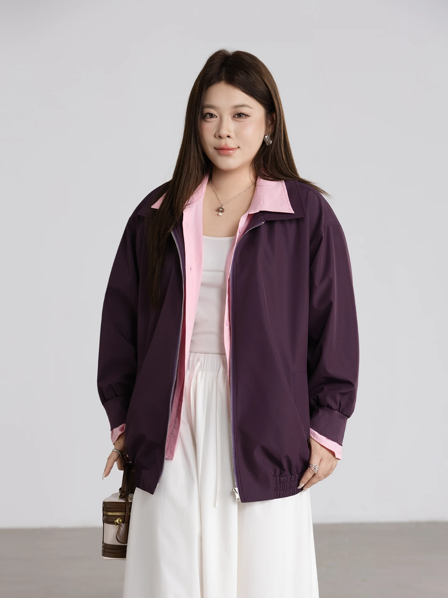 

plus Size Spring Autumn Jaet Loose Comfortable Slimming High-End Feel Large Women's Outerwear Casual Korean Sle Polyester