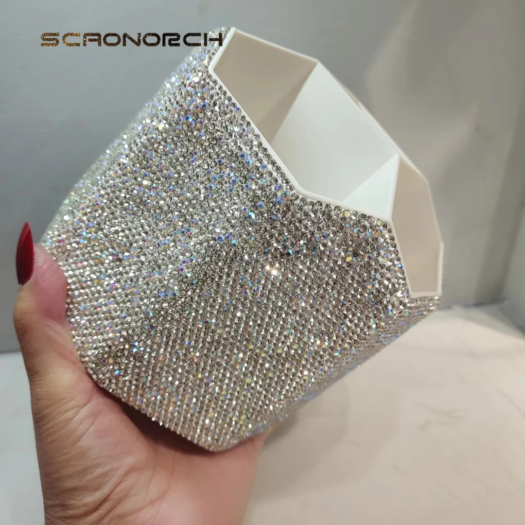 Luxury Diamond Makeup Brush Storage Bucket 5 Grid Lipstick Eyebrow Pencil Organizer Box Rhinestones Desktop Rack Sparkling Gift