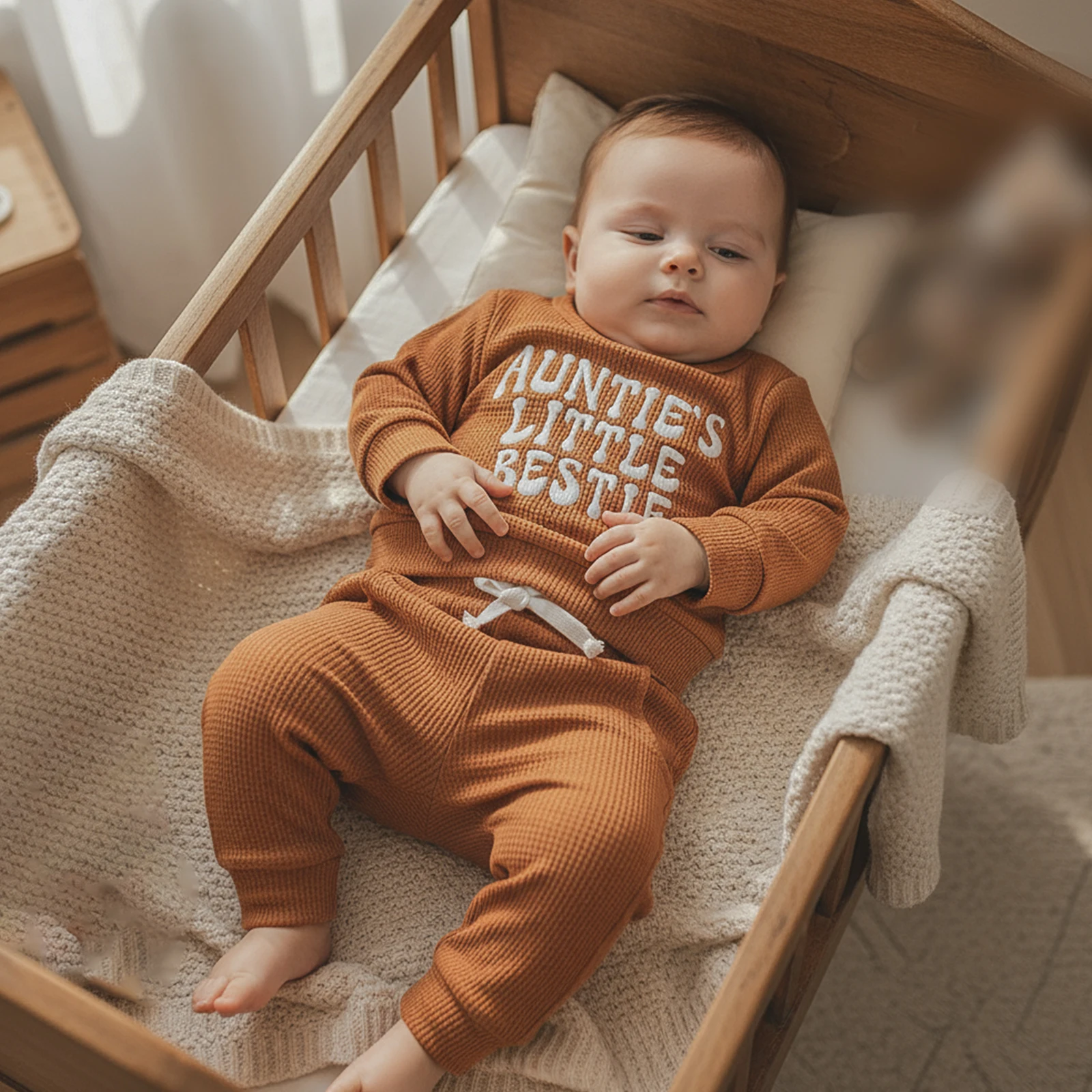 

Suefunskry Baby 2Pcs Spring Fall Waffle Outfits Long Sleeve Letter Embroidery Sweatshirt Tops + Pants Set Kid Clothes