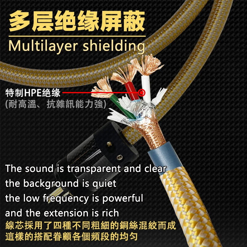 MPS-Netzkabel M-17AC 99,9999 % OCC vergoldeter US-Standardstecker Hi-End-Stromkabel passend für Decoder-Leistungsverstärker