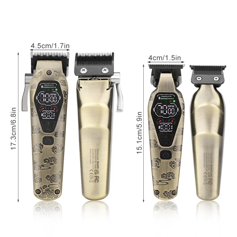 Resuxi 642 Cordless Rechargeable Professional Barber Shop Salon Hair Cutting Clipper Trimmer 2 Pieces Set