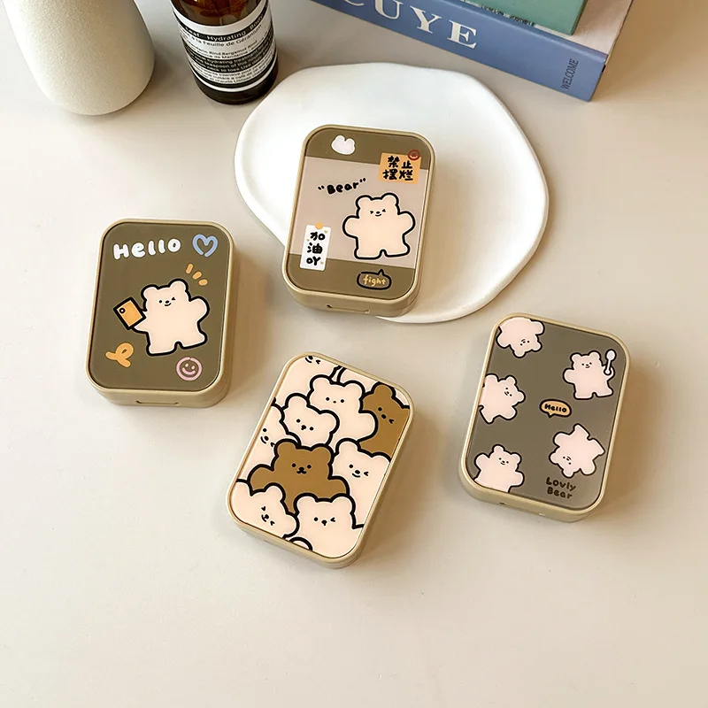 Cute Warm Bear Contact Lens Case Cartoon Cosmetic Lens Container Portable Travel Set Spectacle Case Storage Lens