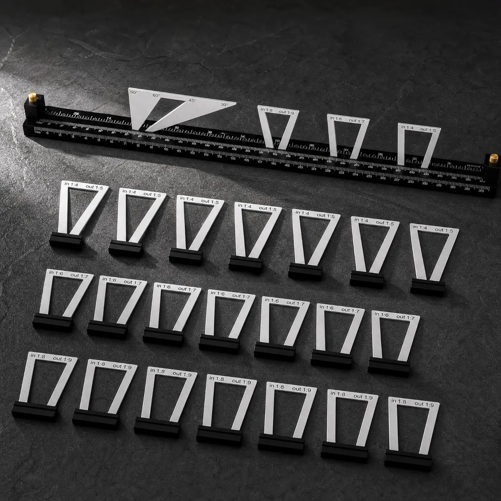 Multi Angle Dovetail Marker with Interchangeable Heads for Wood Joints and Straight Edge Marking