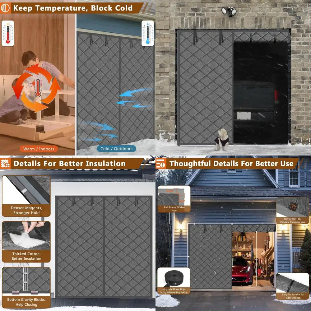 

1-автомобильная магнитная изолированная термозанавеска для гаражных ворот, 9x7 футов, водонепроницаемый хлопковый чехол, серый