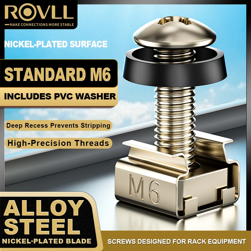 ROVLL M6 X 16mm Rackmontage Klemmoeren Schroeven met Ringen voor Serverkast Schappen Patchpanel Netwerk Rack Hardware Kit