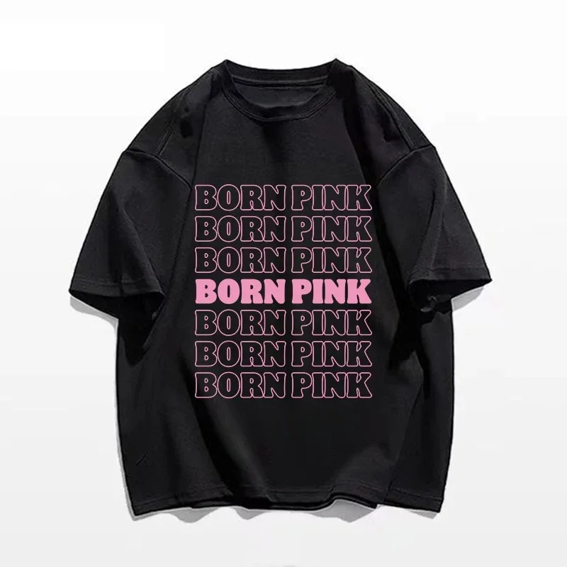 Black and pink letter printing Korean fashion street wear trend summer men women universal short-sleeved T-shirt round neck