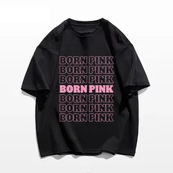 男性と女性のための半袖ラウンドネックTシャツ,黒とピンクの文字が印刷されたTシャツ,ストリートウェア,韓国のファッション,夏のトレンド