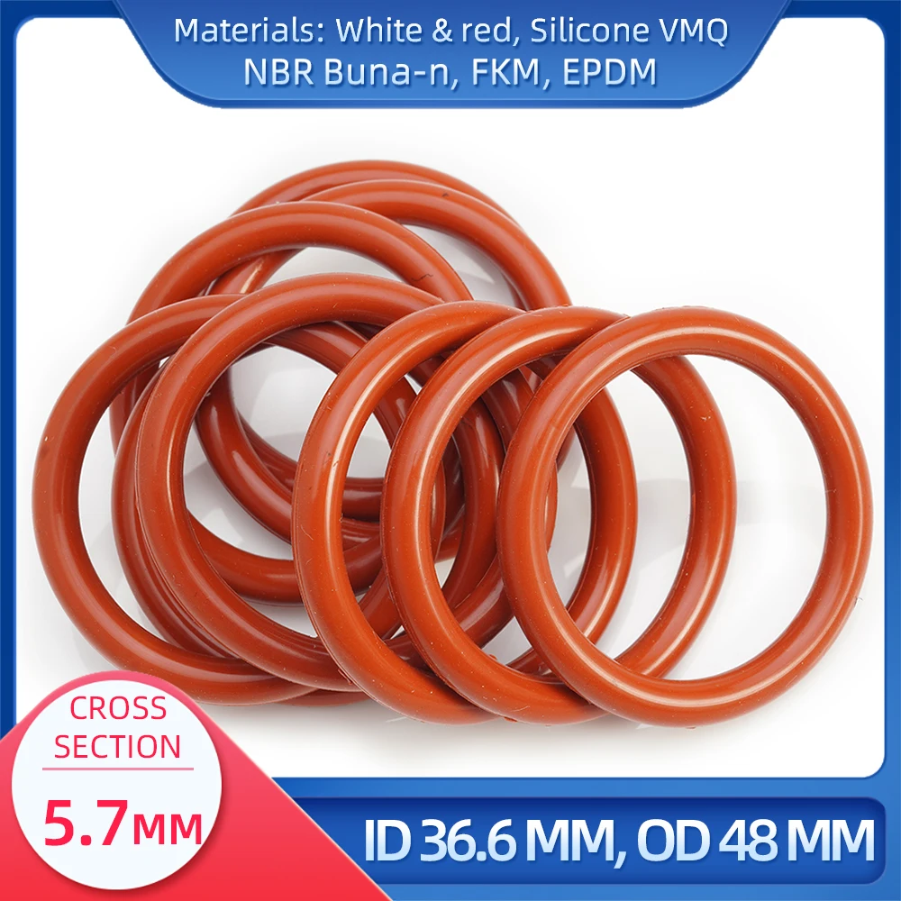 

O Ring CS 5.7 mm ID 36.6 mm OD 48 mm Material With Silicone VMQ NBR FKM EPDM ORing Seal Gask