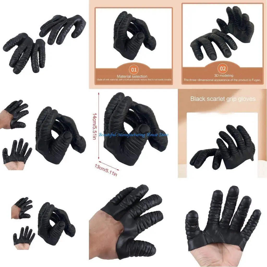 E56A Spooky Chimpanzee Gloves Black Full Finger Mitten Halloween Gloves for Children