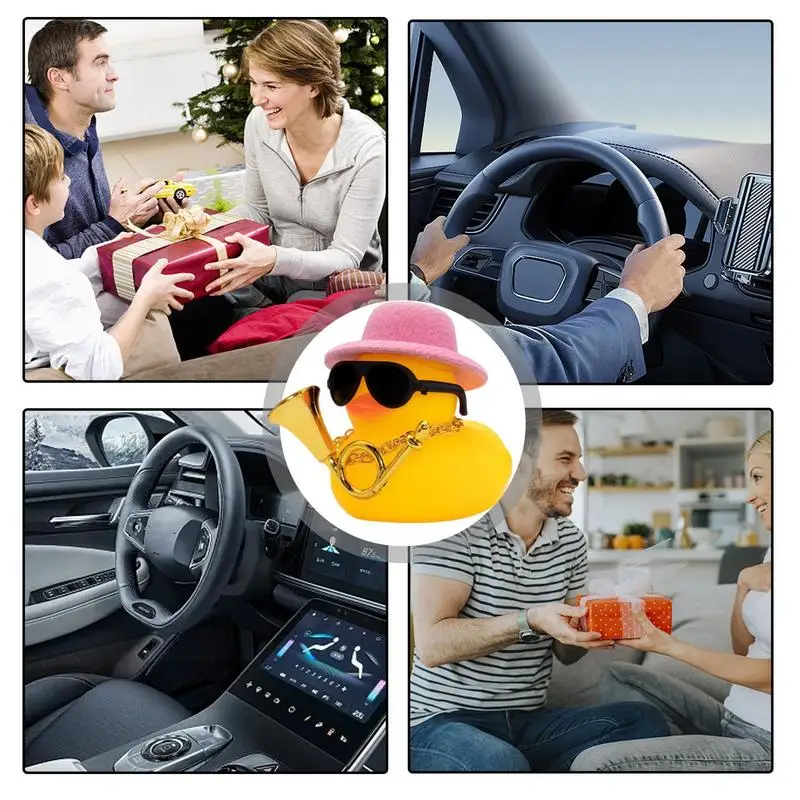 Car Ducks For Dashboard Rubber Car Duck Decoration With Squeak Yellow Duckling With Hat Ornaments Auto Accessories Rubber Ducks