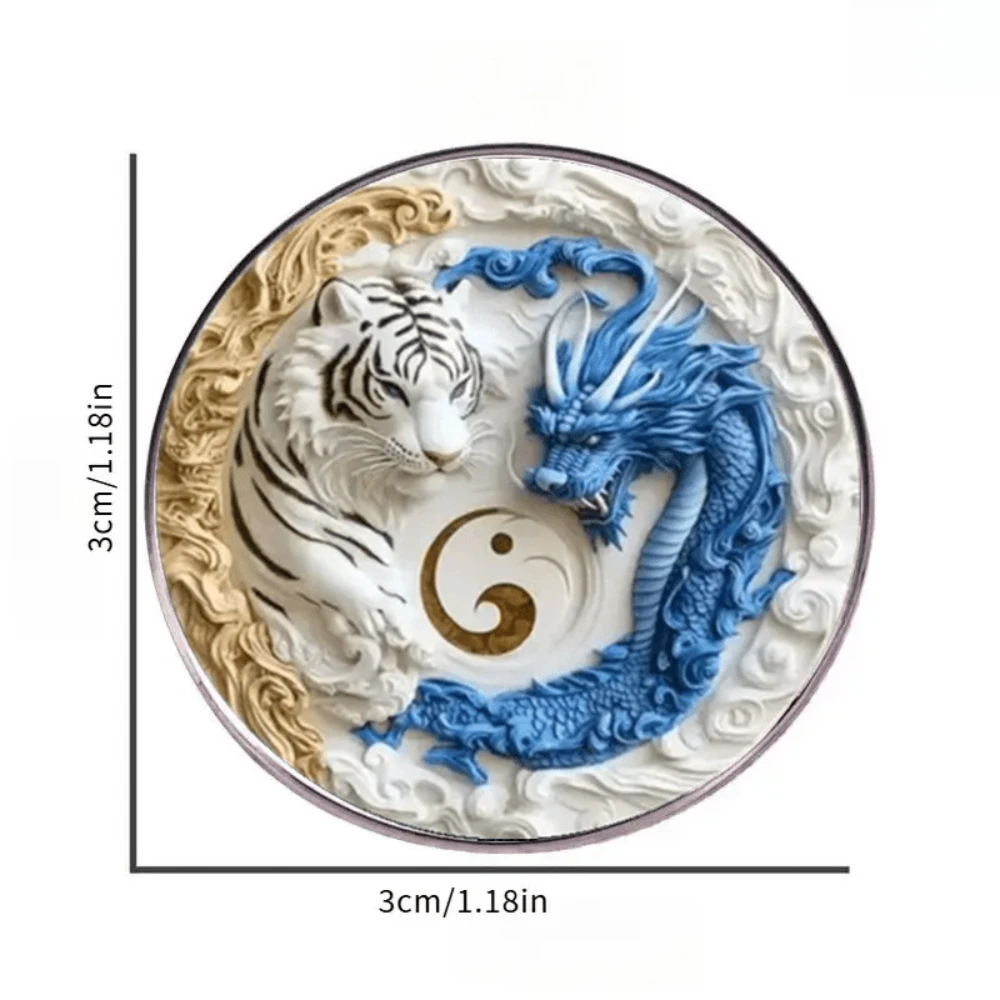 Dragon Tiger Tai Chi Curved Surface Drip Glue Brooch Dragon Tiger Pin Stainless Steel Backpack Suit Pin Decorative Accessory