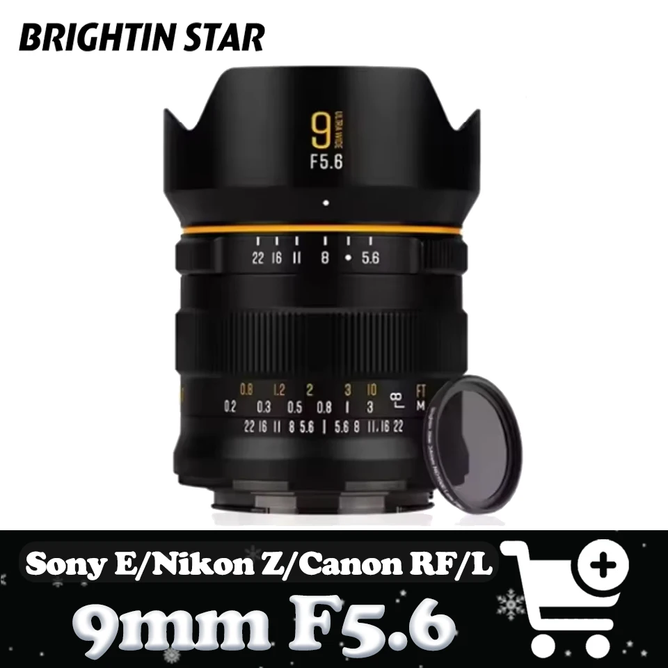 Brightin Star 9mm F5.6 Full Frame Ultra Wide Angle Manual Focus Lanscape Prime Lens for Sony ZV-E10 Canon R50 Nikon Z9 Leica CL