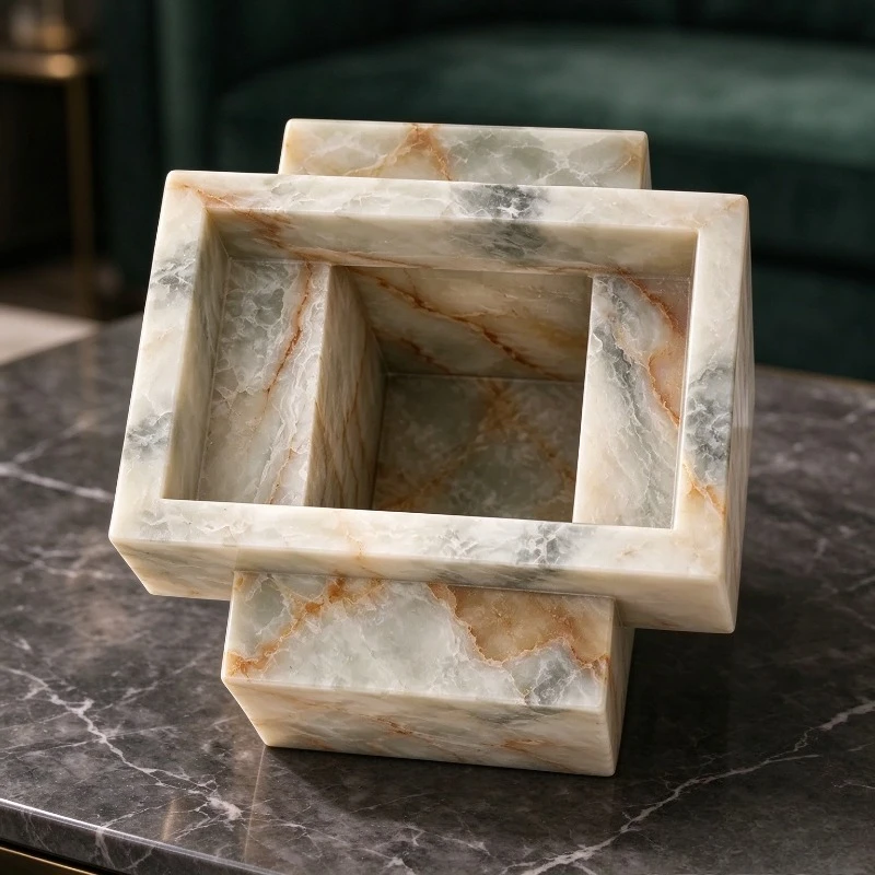 Elegant and luxurious natural agate vase with rectangular large groove, suitable for parties, weddings, and home decoration