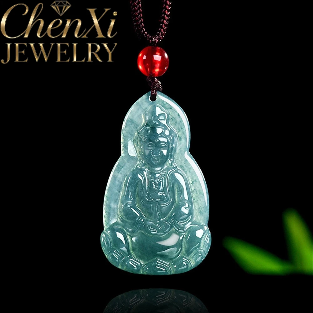 High-End Natural A-Grade Ice-Grade Jadeite Blue Water Guanyin Bodhisattva Pendant Fine Jewelry Amulet Gift Exquisite Luxury