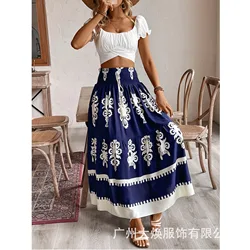 Ladies' fashionable casual commuting versatile ethnic style positioning printed waist and head hugging skirt