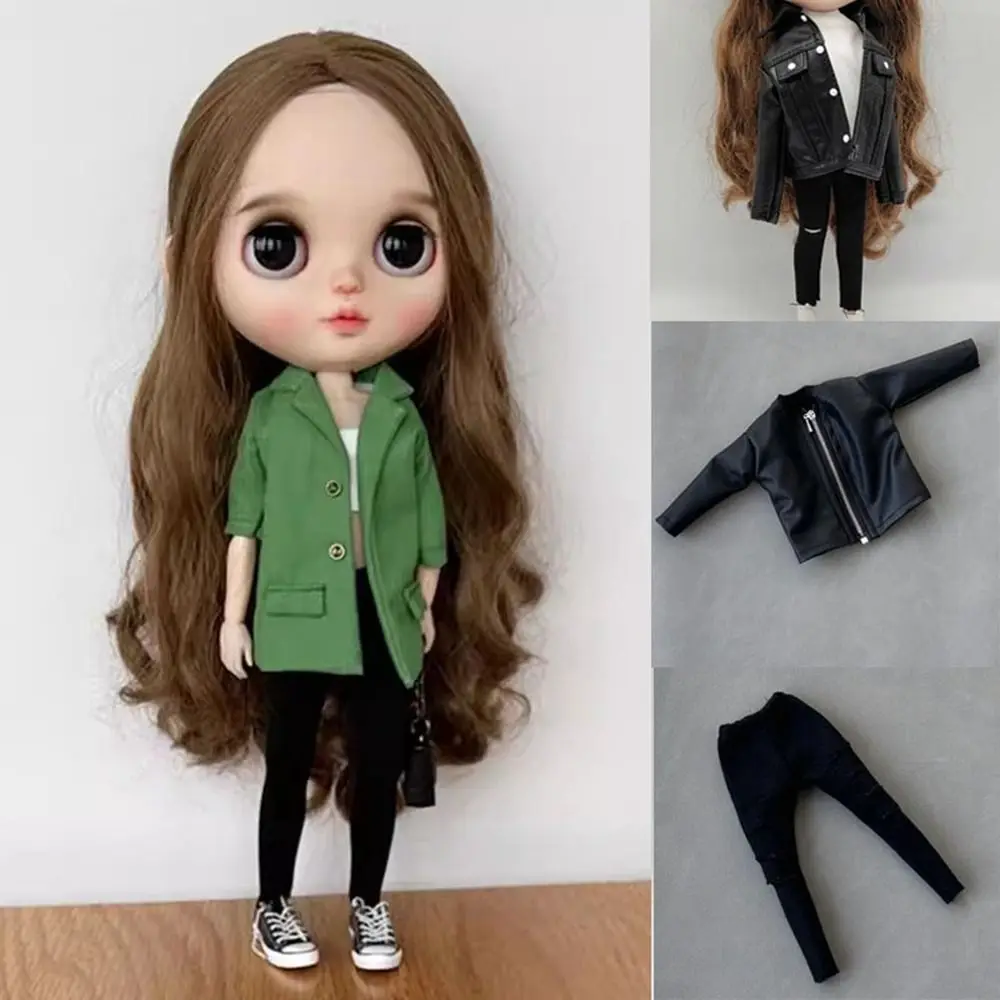 

Fashion Leather Jacket Clothes Accessories Girl Gift Toys Jeans Pants Yoga Sweatpants for Azone/OB24/OB27 28-30cm Doll