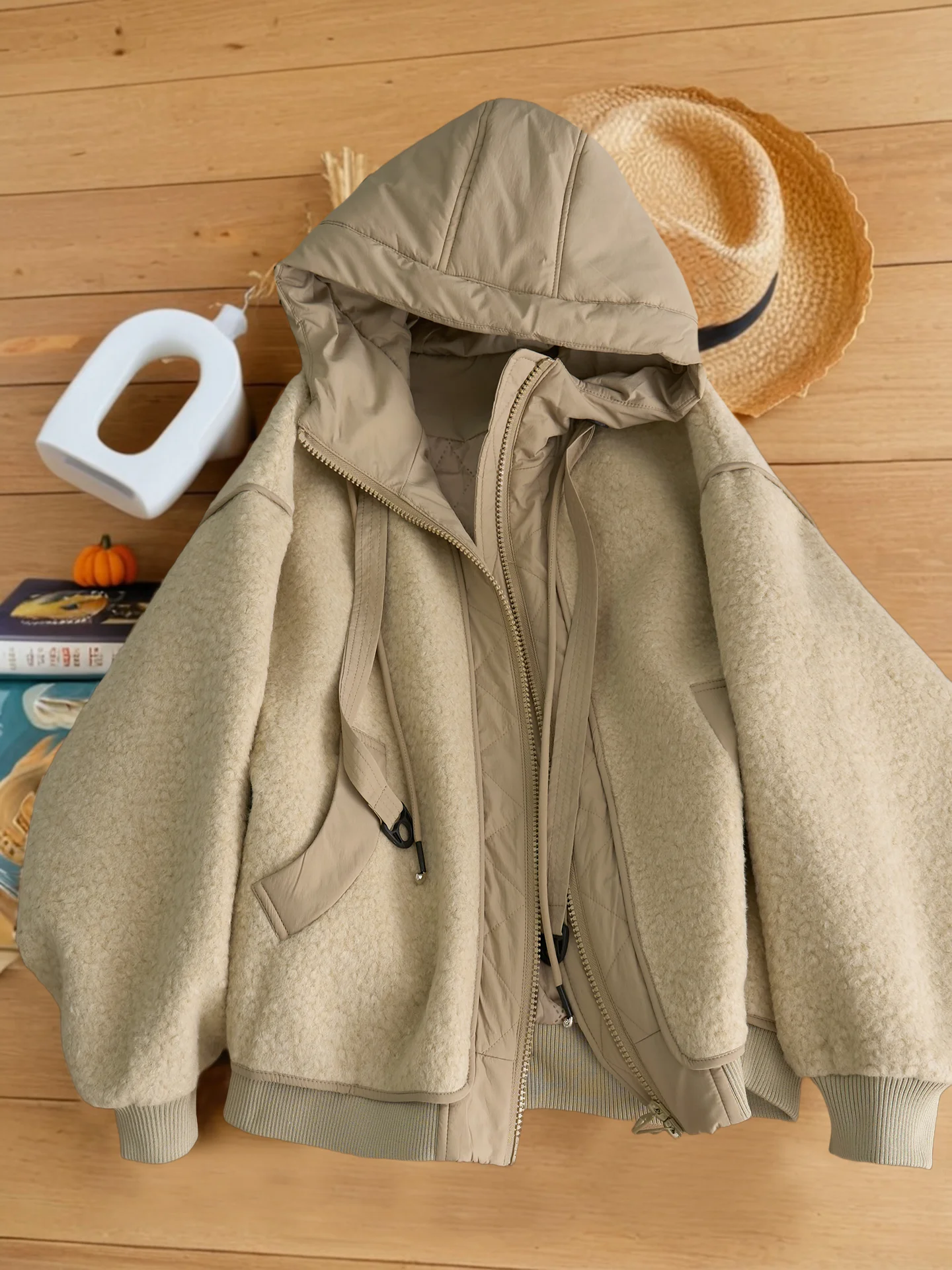 Chique jaqueta acolchoada de algodão com capuz para mulheres cor sólida coreano solto todos os jogos topos viajando jaquetas com zíper engrossado