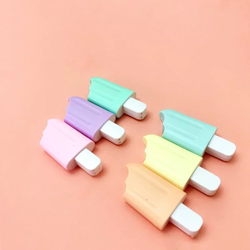 New6 Pcs/Lot Cute Cartoon Highlighters School Office Stationery Students Drawing Supplies Kawaii Ice Cream Mini Paint Marker Pen